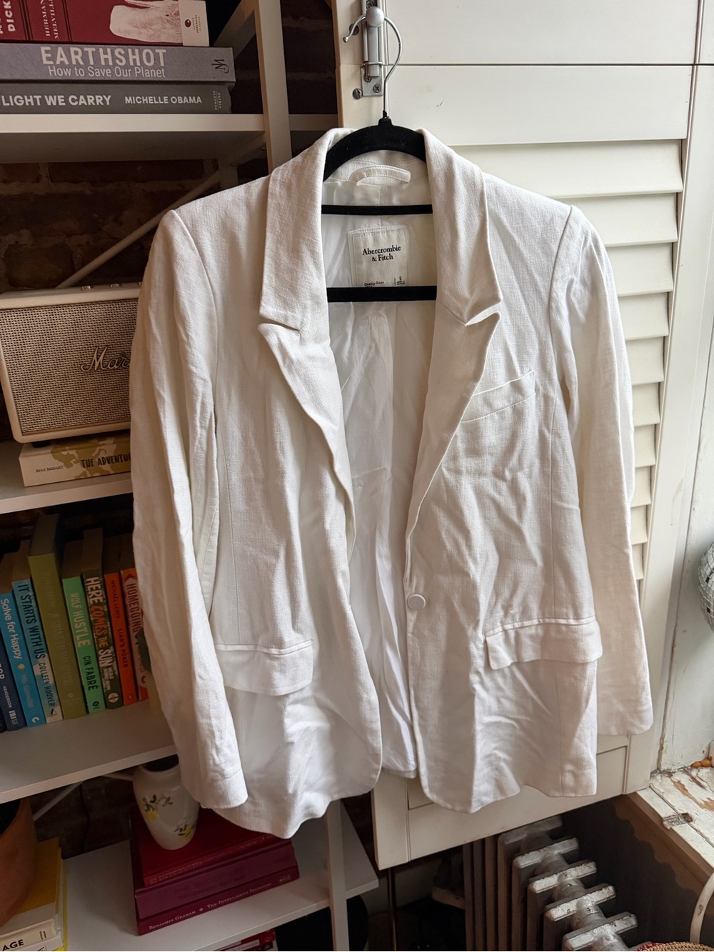 Abercrombie & Fitch White Linen-Blend Single-Button Blazer